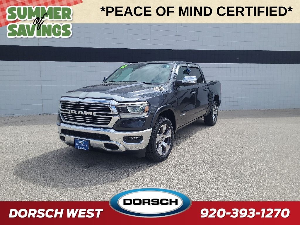 2020 RAM 1500 Laramie in Maximum Steel Metallic Clearcoat — front three-quarter view