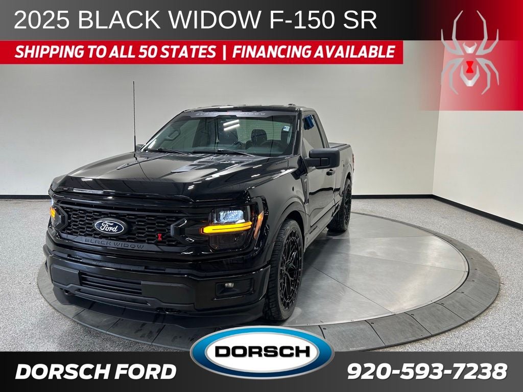 2025 Ford F-150 Black Widow in Black Metallic — front three-quarter view