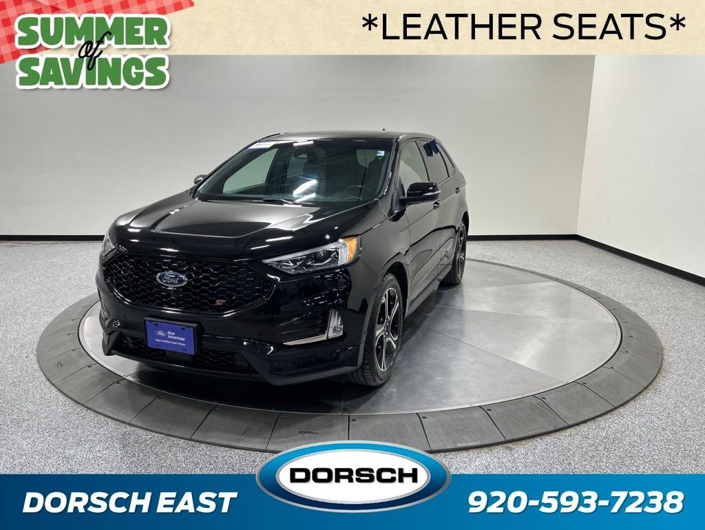 2019 Ford Edge ST in Agate Black Metallic — front three-quarter view
