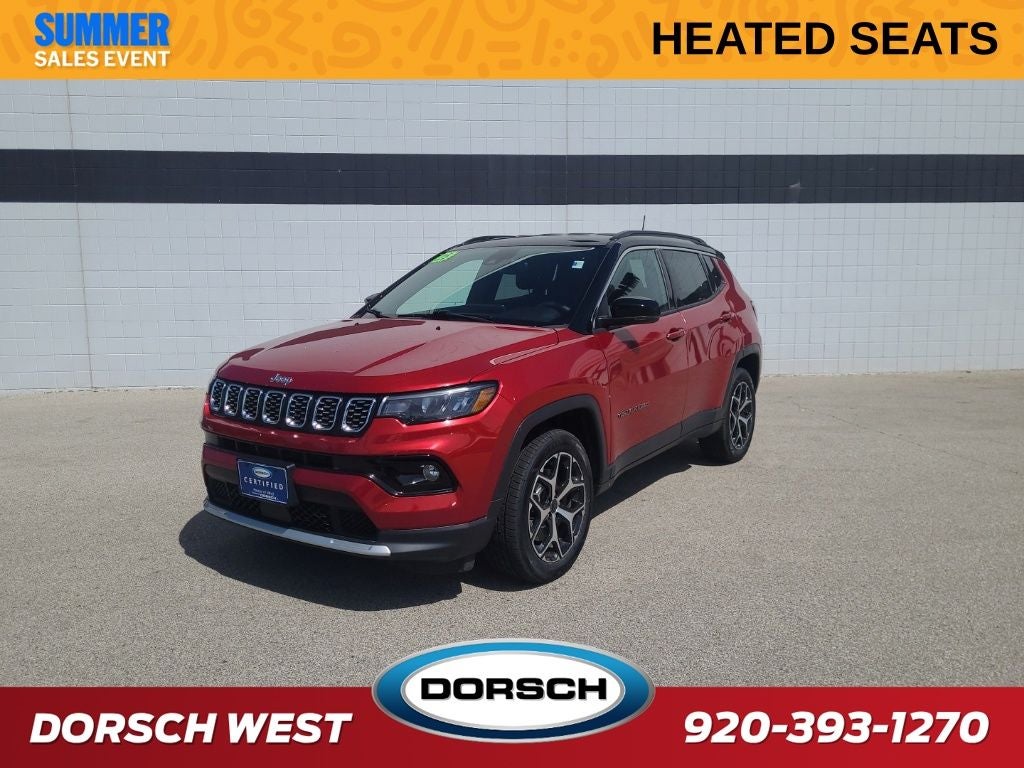 2025 Jeep Compass Limited in Red Hot Pearlcoat — front three-quarter view