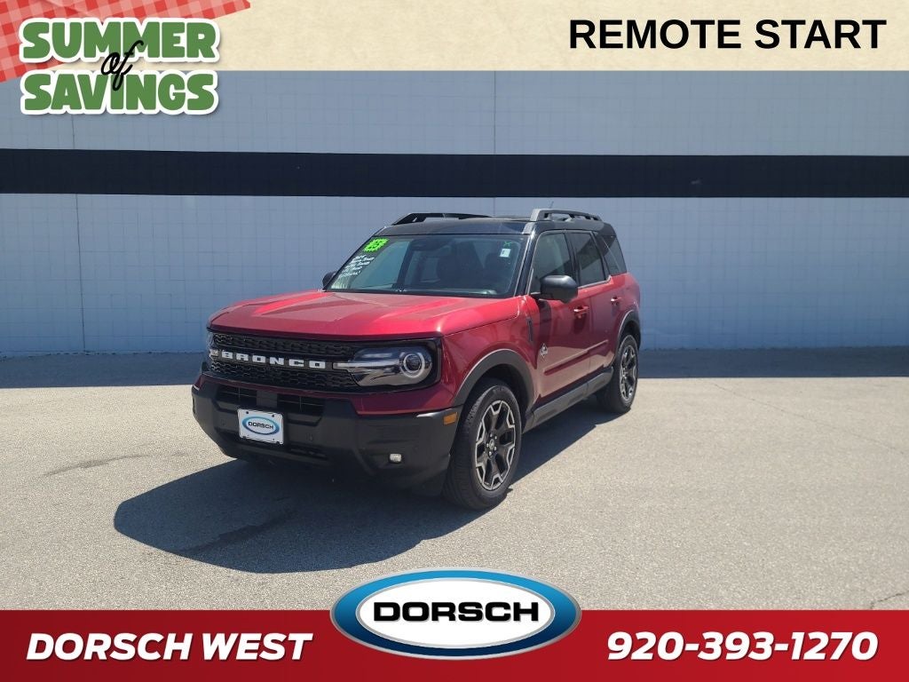 2025 Ford Bronco Sport Outer Banks in Ruby Red Metallic Tinted Clearcoat — front three-quarter view