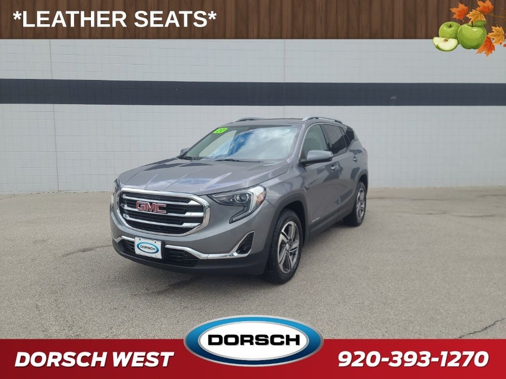 2020 GMC Terrain SLT in Satin Steel Metallic — front three-quarter view
