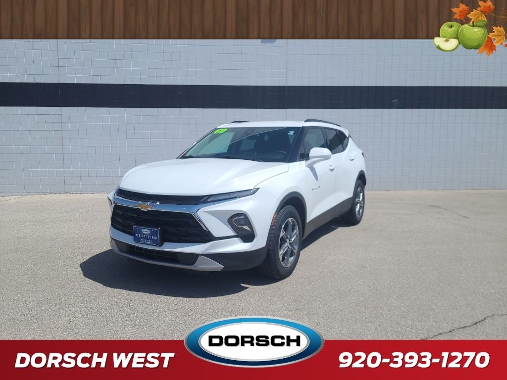 2023 Chevrolet Blazer LT in Summit White — front three-quarter view
