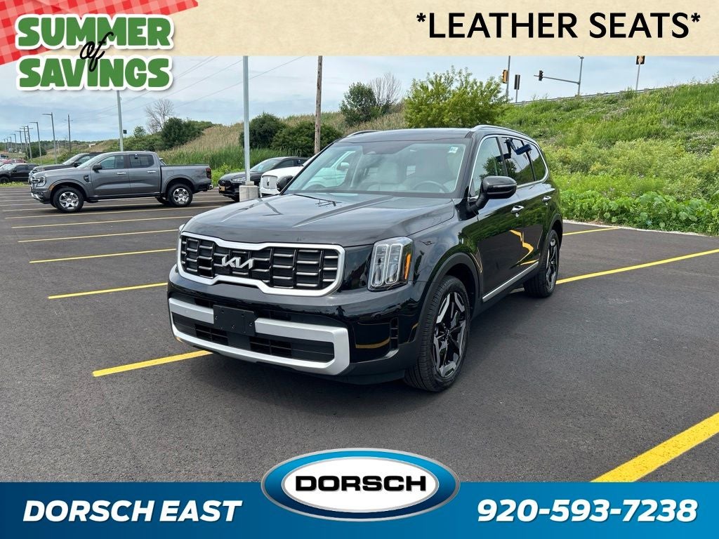 2025 Kia Telluride S in Ebony Black — front three-quarter view