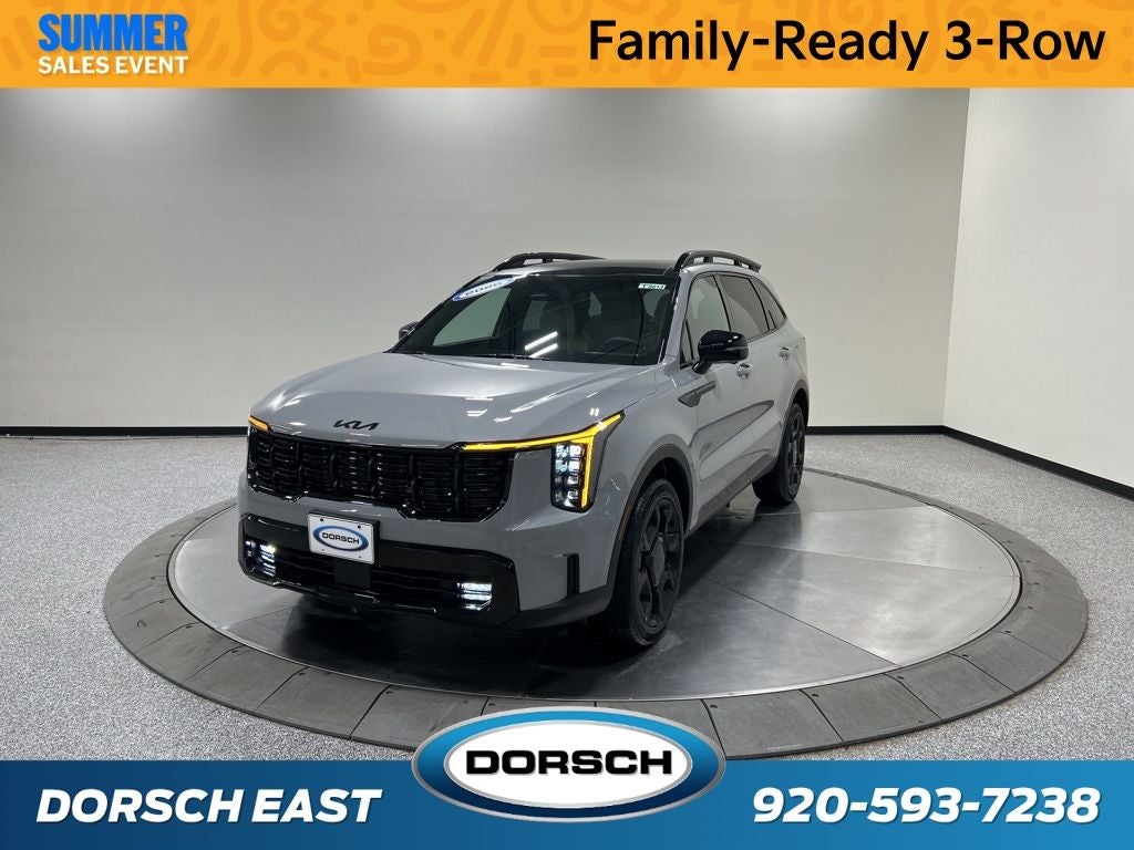 2026 Kia Sorento X-Line SX Prestige in Wolf Gray — front three-quarter view