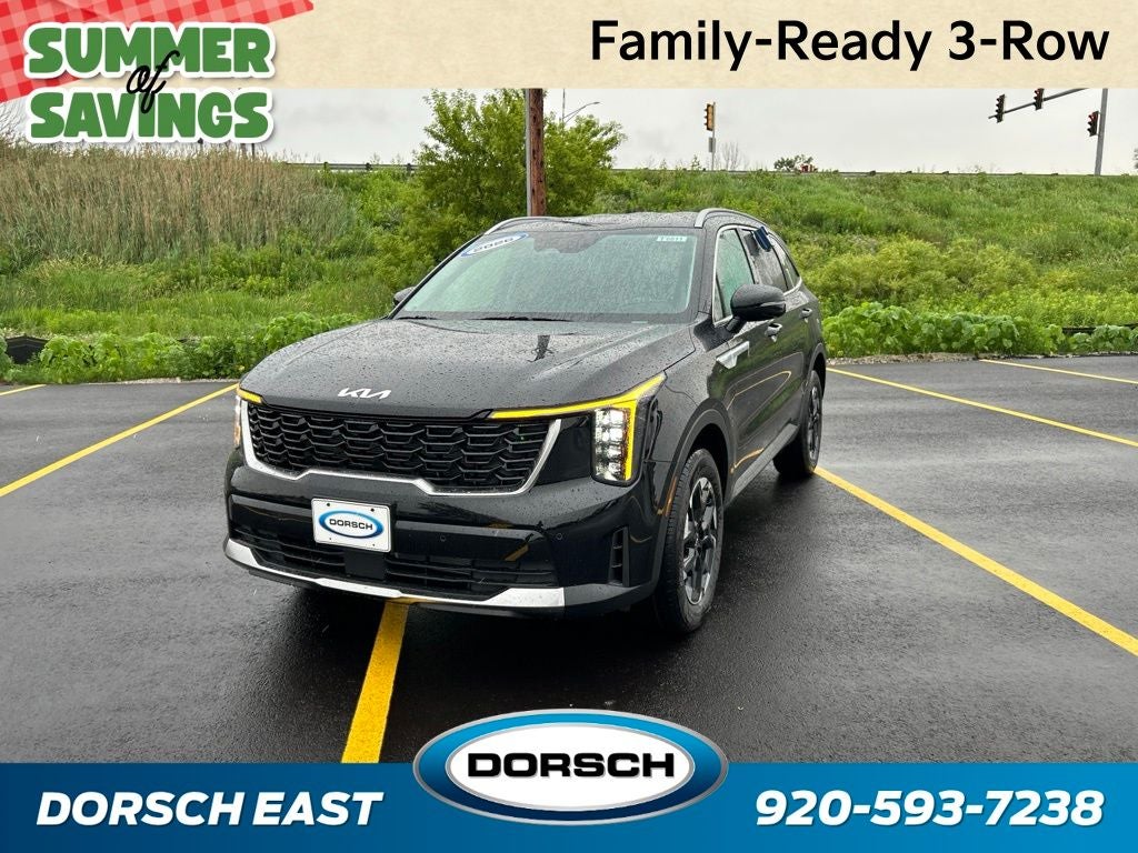 2026 Kia Sorento S in Ebony Black — front three-quarter view