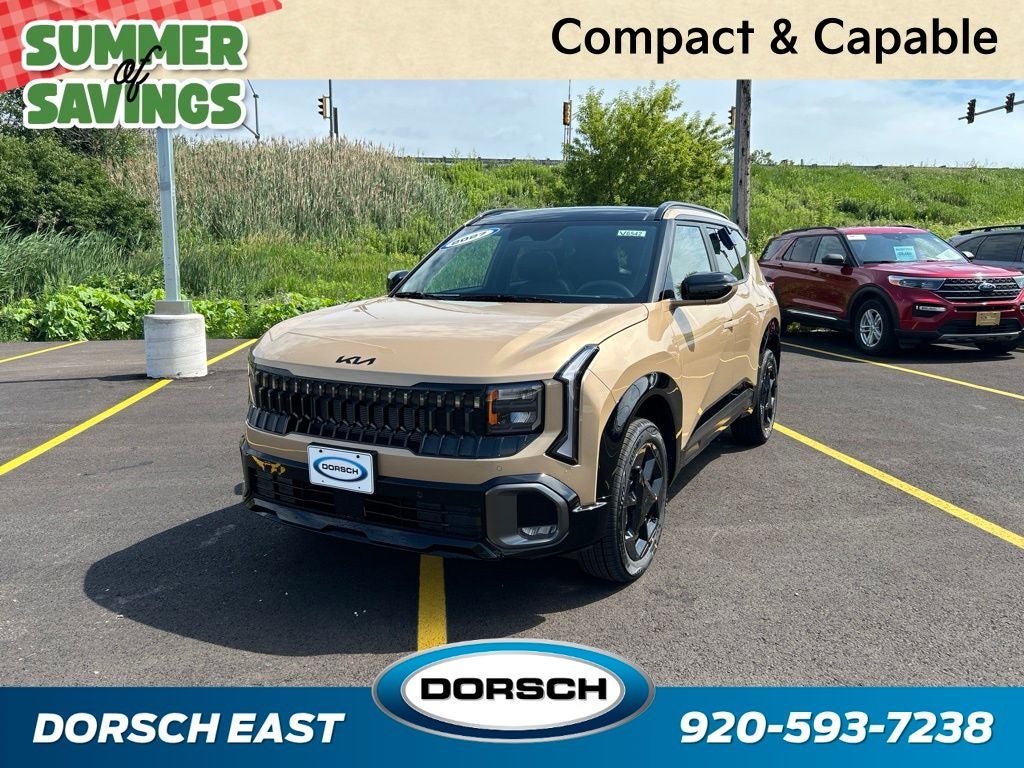 2027 Kia Seltos X-Line in Terrain Brown — front three-quarter view