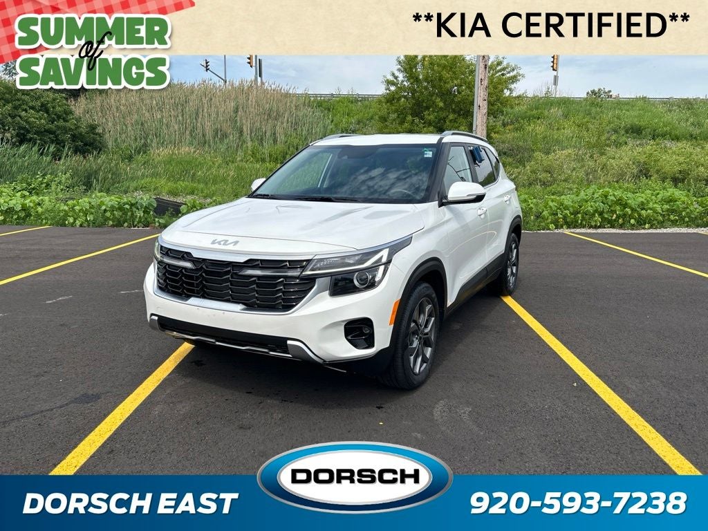 2024 Kia Seltos S in Snow White Pearl — front three-quarter view