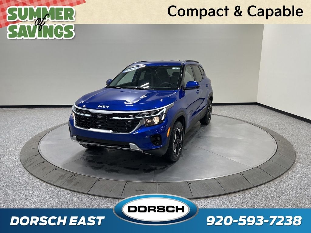 2026 Kia Seltos S in Neptune Blue — front three-quarter view